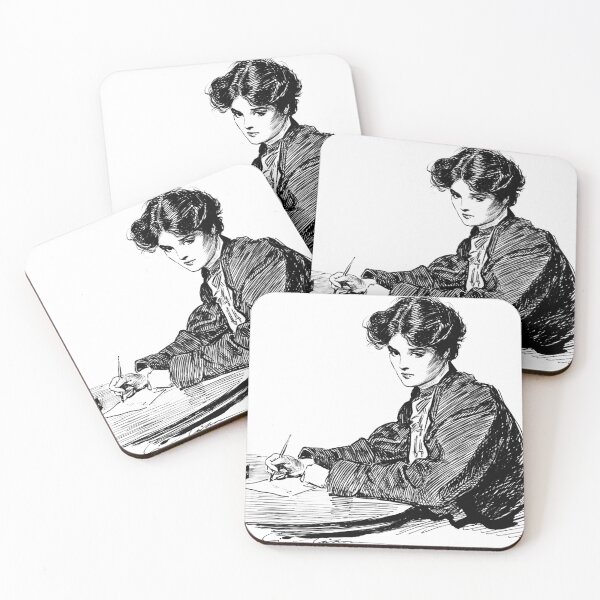 Item preview, Gibson Girl writing letter - Vintage Line Art Print – Edwardian Woman Writing – Writers & Book Lovers designed and sold by RickE.
