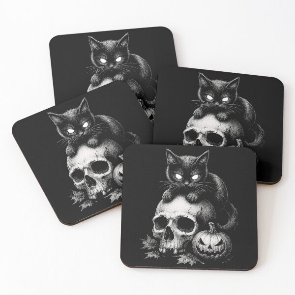 Item preview, Spooky black cat on a skull with a pumpkin halloween designed and sold by rafaeltto.