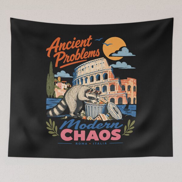 Item preview, Ancient Problems Modern Chaos Raccoon Rome Italy Vintage Travel Funny Trash Panda Colosseum designed and sold by FelineFrenzyArt.