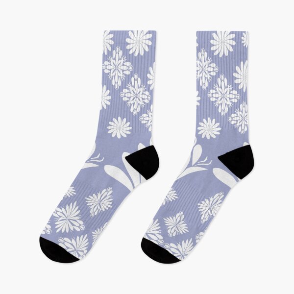 Item preview, White Floral Folk Art Seamless Pattern on Lavender Background, Scandinavian Botanical Vector Design designed and sold by Ei-Ei.