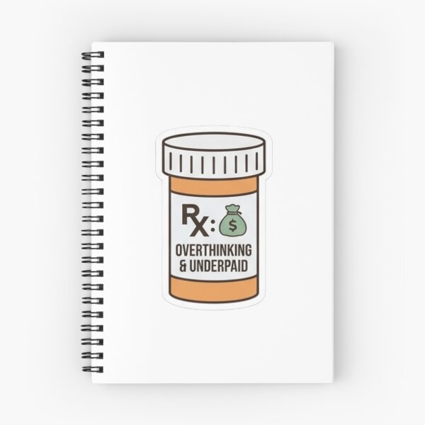 Item preview, "Overthinking & Underpaid" – Cute retro prescription pill bottle designed and sold by littleearty.