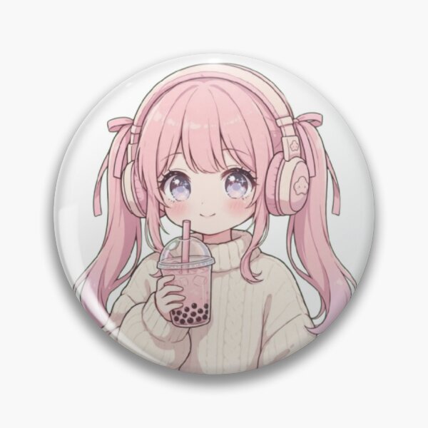 Item preview, Cute Anime Girl Drinking Bubble Tea with Headphones designed and sold by Happy Chaos Studio.