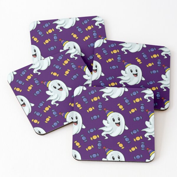 Item preview, Cute Halloween Ghost with Party Hat & Candy Seamless Pattern designed and sold by Elatedowl.