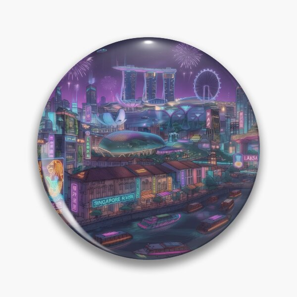 Item preview, Neo Singapore Cyberpunk Cityscape - Marina Bay Skyline, Fireworks & Luminous River Night View designed and sold by SOOstudio73.