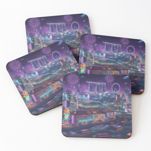 Item preview, Neo Singapore Cyberpunk Cityscape - Marina Bay Skyline, Fireworks & Luminous River Night View designed and sold by SOOstudio73.