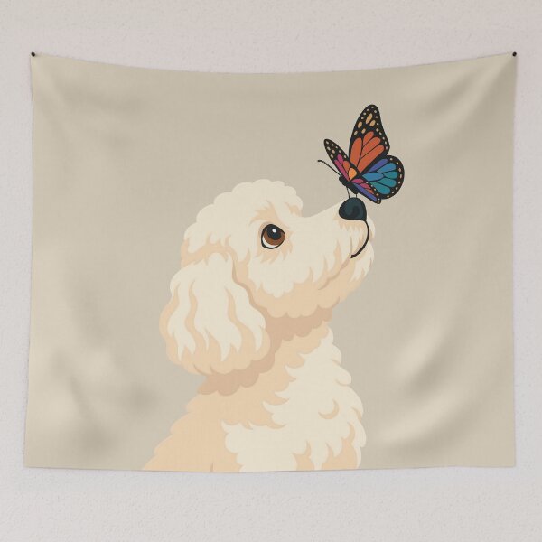 Item preview, Cute Maltipoo with Butterfly | Whimsical Dog Illustration designed and sold by ZanyPaintbrush.