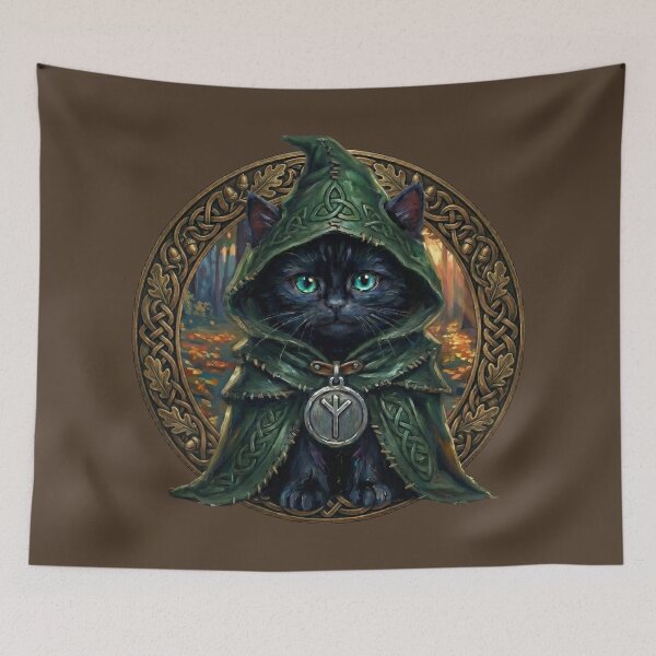 Item preview, Black Cat Druid Autumnal Haven Eolhx Rune Motif - Twilight Edition designed and sold by Englandbear.