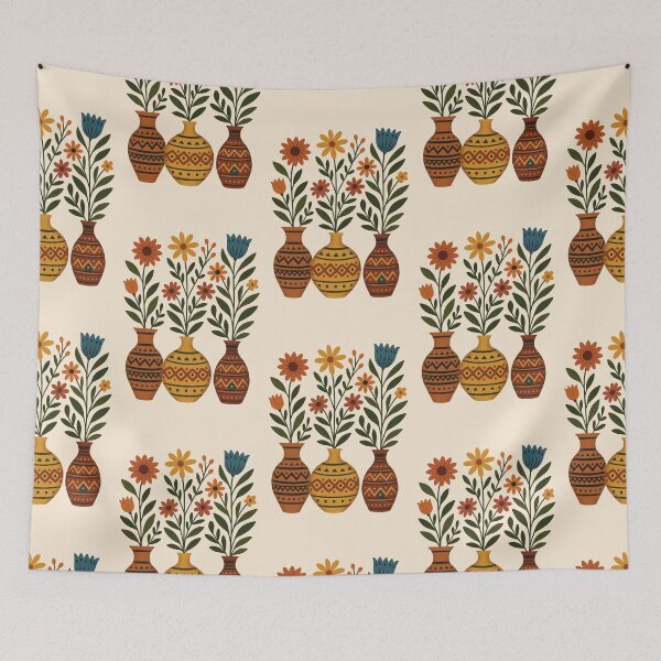 Item preview, Boho Wildflower Vase Collection | Folk Art Botanical Illustration designed and sold by ZanyPaintbrush.