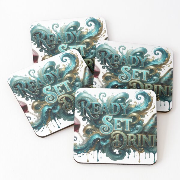 Item preview, Crisp Teal READY SET DRINK Artistic Motif designed and sold by dazzlemakers.