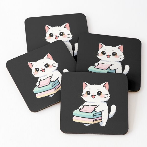 Item preview, Cute White Kitten Holding Folded Towels | Kawaii Cozy Cat T-Shirt designed and sold by Nuttajak.