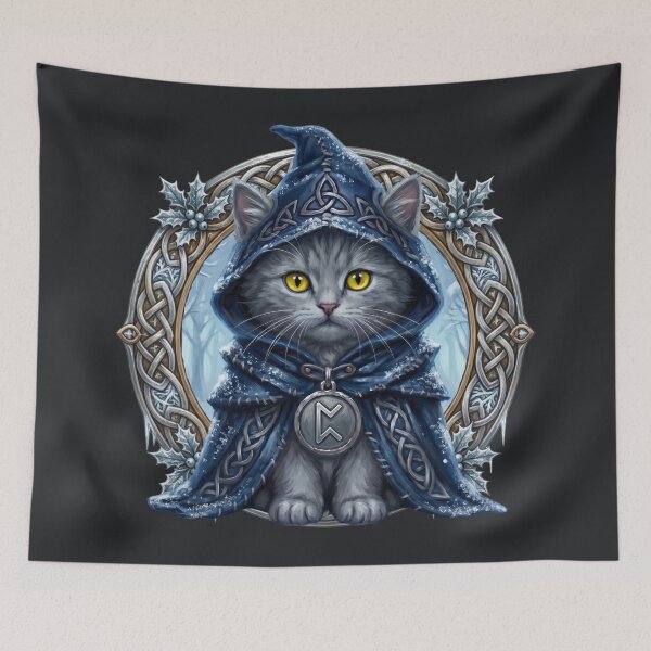 Item preview, The Solstice Singer Motif - Celtic Folklore Grey Cat - Midnight Frost Edition designed and sold by Englandbear.