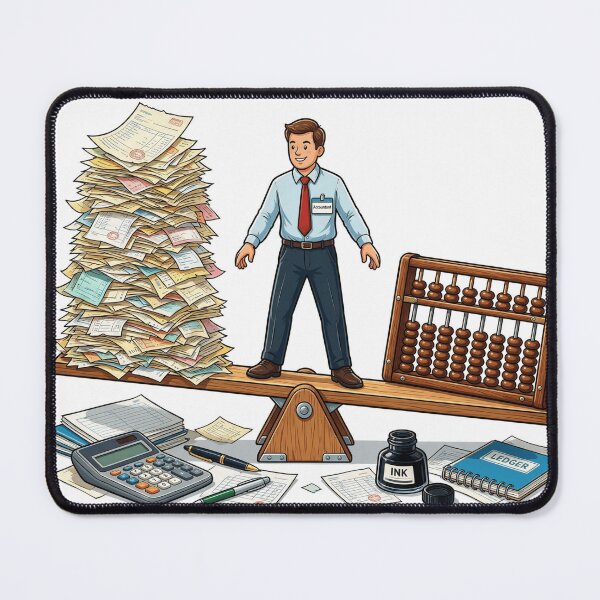 Item preview, Accountant balancing mountains of receipts designed and sold by DVerse Studio.