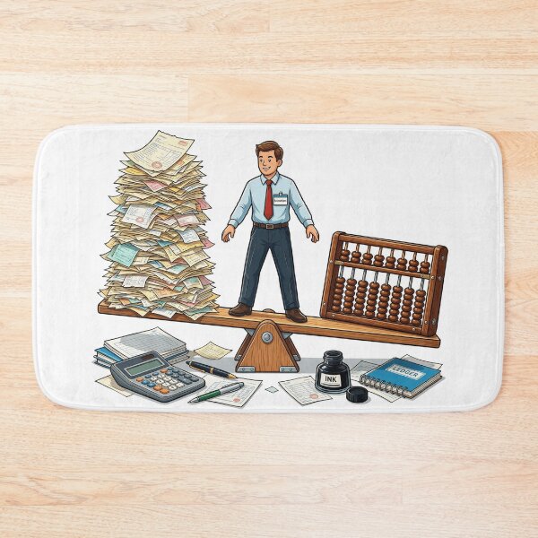 Item preview, Accountant balancing mountains of receipts designed and sold by DVerse Studio.