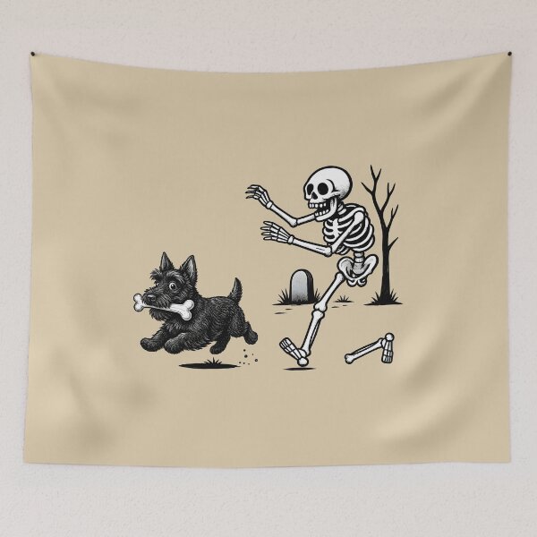 Item preview, Funny Skeleton Chasing Dog Shirt, Halloween Scottie Dog Graphic Tee, Bone Thief Puppy Vintage Spooky Gift, Comfort Colors designed and sold by Phirivey.