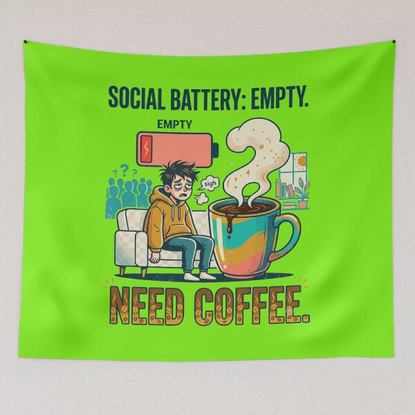 Item preview, Social Battery Empty Need Coffee Funny Introvert. designed and sold by CoffeeAndChao.