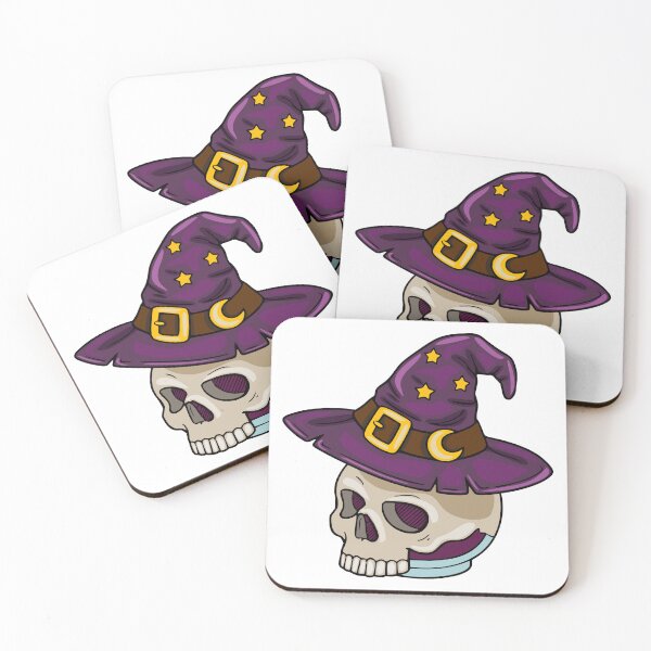 Item preview, Spooky Skull Wearing Witch Hat Halloween Illustration designed and sold by Elatedowl.