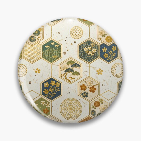 Item preview, Japanese Washi Paper Hexagon Pattern | Seamless Sakura & Geometric Floral Design | Elegant Gold Surface Print designed and sold by lavanya11.