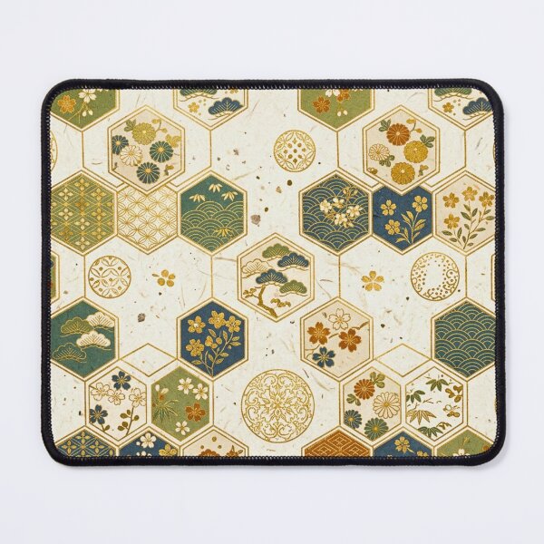 Item preview, Japanese Washi Paper Hexagon Pattern | Seamless Sakura & Geometric Floral Design | Elegant Gold Surface Print designed and sold by lavanya11.