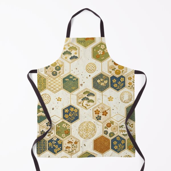 Item preview, Japanese Washi Paper Hexagon Pattern | Seamless Sakura & Geometric Floral Design | Elegant Gold Surface Print designed and sold by lavanya11.