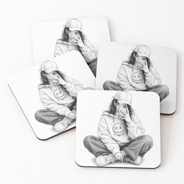 Item preview, Gen Z Selfie Girl Sketch Sticker | Aesthetic Streetwear Pencil Art | Minimal Black & White designed and sold by DKraftz.