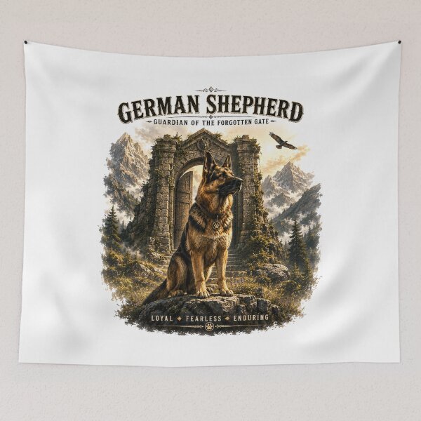 Item preview, German Shepherd Guardian of the Forgotten Gate Vintage Fantasy Adventure Dog T-Shirt designed and sold by TeeVibeHaus.