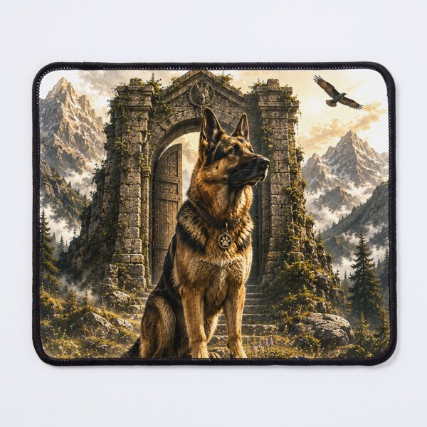 Item preview, German Shepherd Guardian of the Forgotten Gate Vintage Fantasy Adventure Dog T-Shirt designed and sold by TeeVibeHaus.