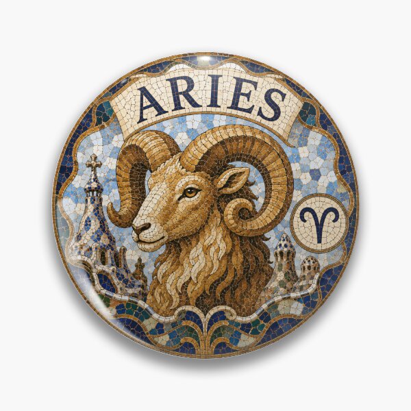 Item preview, Aries Zodiac Ram Mosaic Emblem — Ornate Astrological Sign with Golden Ram Head and Decorative Tiles designed and sold by portokalis.