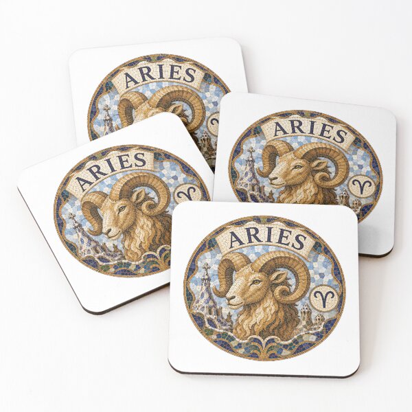 Item preview, Aries Zodiac Ram Mosaic Emblem — Ornate Astrological Sign with Golden Ram Head and Decorative Tiles designed and sold by portokalis.