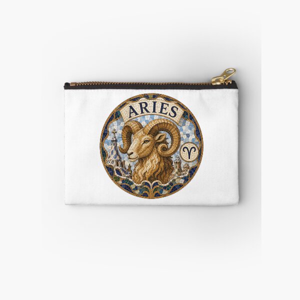 Item preview, Aries Zodiac Ram Mosaic Emblem — Ornate Astrological Sign with Golden Ram Head and Decorative Tiles designed and sold by portokalis.