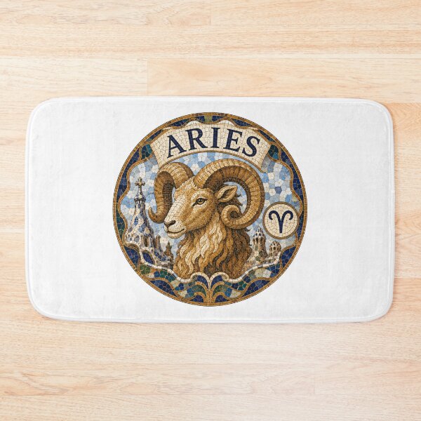 Item preview, Aries Zodiac Ram Mosaic Emblem — Ornate Astrological Sign with Golden Ram Head and Decorative Tiles designed and sold by portokalis.