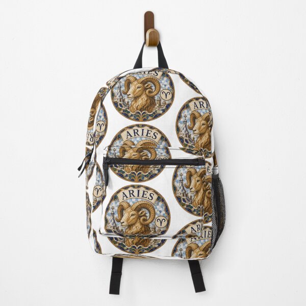 Item preview, Aries Zodiac Ram Mosaic Emblem — Ornate Astrological Sign with Golden Ram Head and Decorative Tiles designed and sold by portokalis.