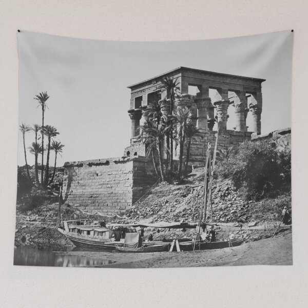 Item preview, Vintage 1858 Nile River, The Hypaethral Temple, Philae Egypt black and white fine art photograph by Francis Frith designed and sold by Astrid Arkhangelsky.