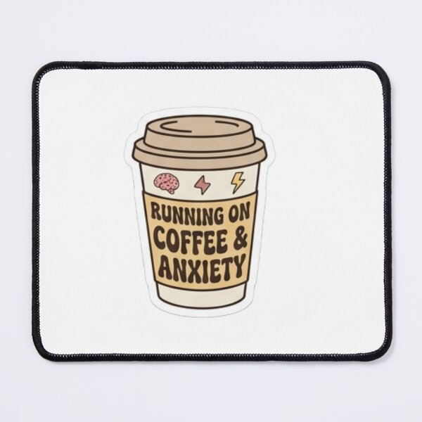 Item preview, "Running On Coffee & Anxiety" – Cute takeaway coffee cup illustration with groovy font. designed and sold by littleearty.