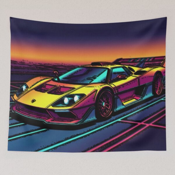 Item preview, Retro Synthwave Supercar Sunset | Neon Vaporwave Sports Car | Outrun Aesthetic | Futuristic Car Wall Art designed and sold by Nexus Space.