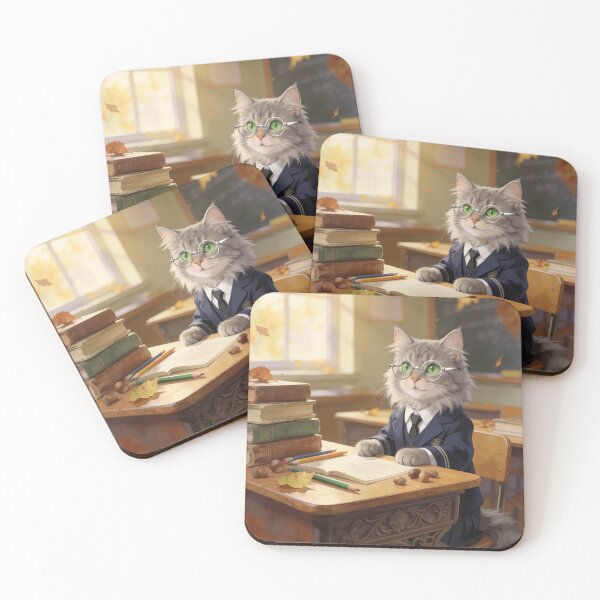 Item preview, Gray Maine Coon Teacher in Blue Suit Sitting in Elegant Office designed and sold by OksArtStudio.