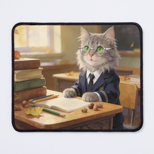 Item preview, Gray Maine Coon Teacher in Blue Suit Sitting in Elegant Office designed and sold by OksArtStudio.