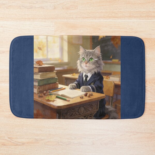 Item preview, Gray Maine Coon Teacher in Blue Suit Sitting in Elegant Office designed and sold by OksArtStudio.