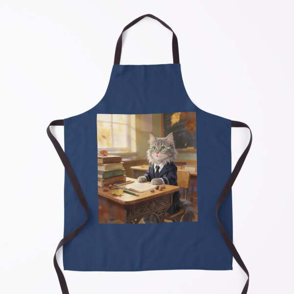 Item preview, Gray Maine Coon Teacher in Blue Suit Sitting in Elegant Office designed and sold by OksArtStudio.