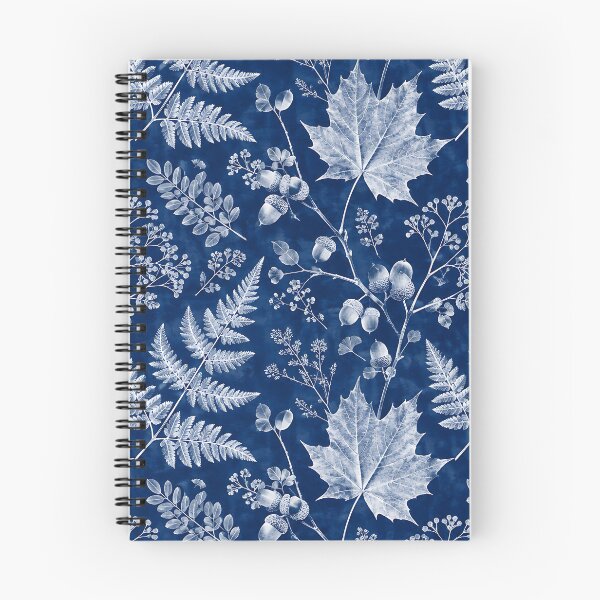 Item preview, Vintage Cyanotype Autumn Botanical Leaf Pattern designed and sold by Thai Vibe Studio.