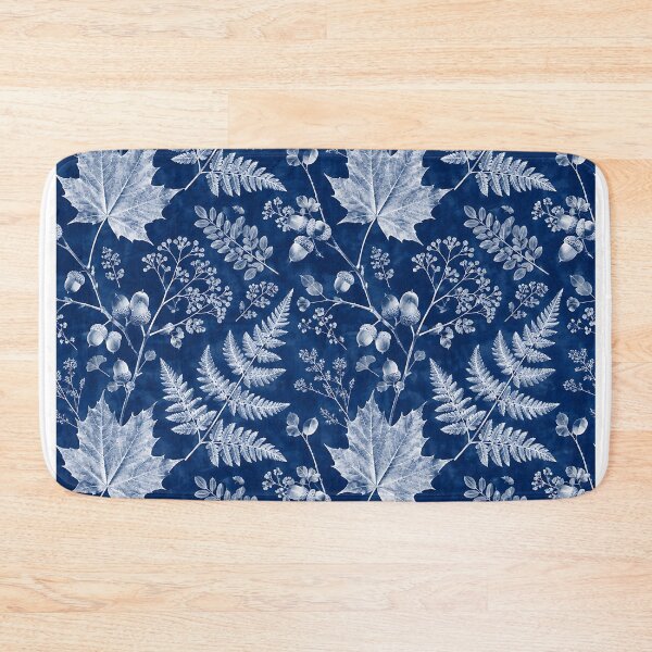 Item preview, Vintage Cyanotype Autumn Botanical Leaf Pattern designed and sold by Thai Vibe Studio.