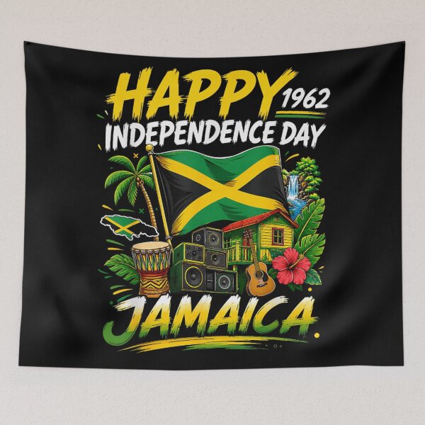 Item preview, Happy Jamaica Independence Day 1962 Reggae Culture Flag Graphic Design designed and sold by RuperDelois.
