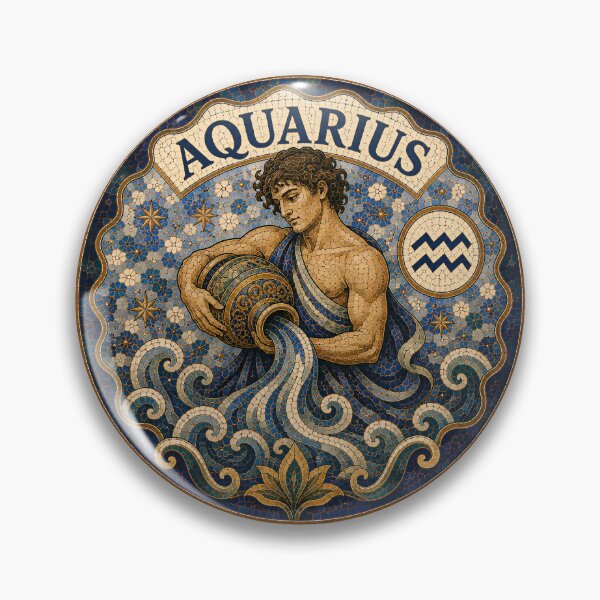Item preview, Aquarius Zodiac Mosaic Water-Bearer Emblem — Classical Astrology Sign Decorative Round Tile Art designed and sold by portokalis.