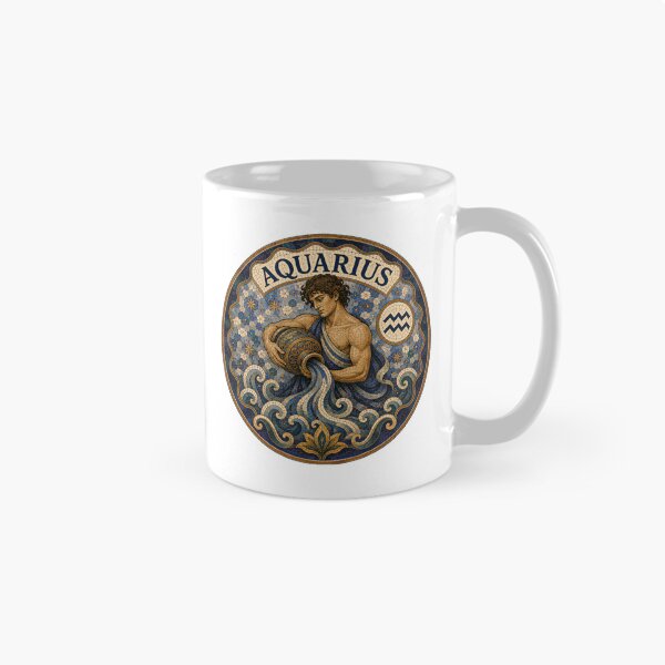 Item preview, Aquarius Zodiac Mosaic Water-Bearer Emblem — Classical Astrology Sign Decorative Round Tile Art designed and sold by portokalis.