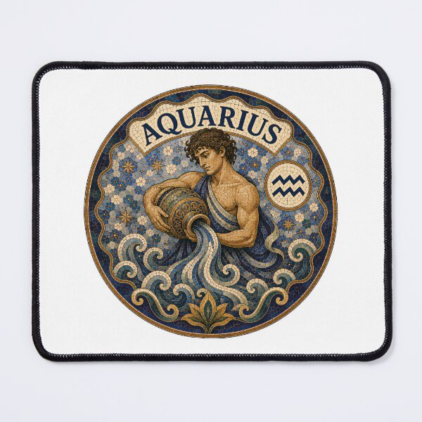 Item preview, Aquarius Zodiac Mosaic Water-Bearer Emblem — Classical Astrology Sign Decorative Round Tile Art designed and sold by portokalis.