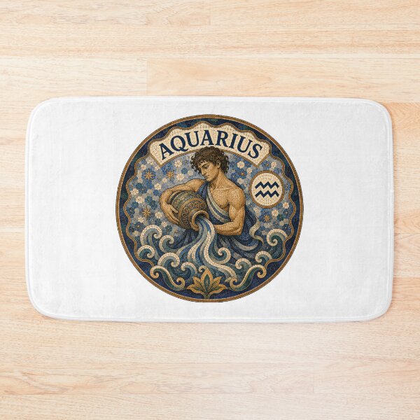 Item preview, Aquarius Zodiac Mosaic Water-Bearer Emblem — Classical Astrology Sign Decorative Round Tile Art designed and sold by portokalis.