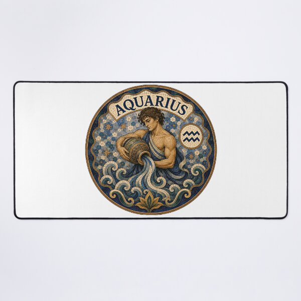 Item preview, Aquarius Zodiac Mosaic Water-Bearer Emblem — Classical Astrology Sign Decorative Round Tile Art designed and sold by portokalis.