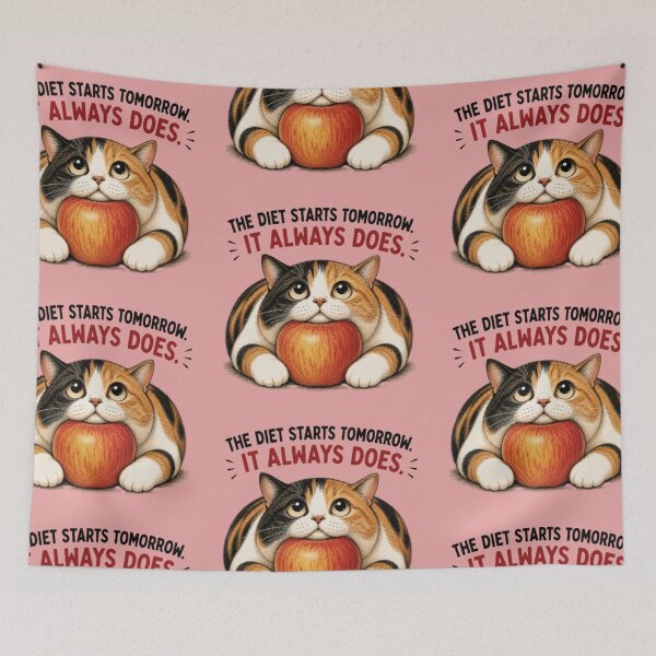 Item preview, Funny Chubby Cat Diet Quote - The Diet Starts Tomorrow designed and sold by SammyMorry.