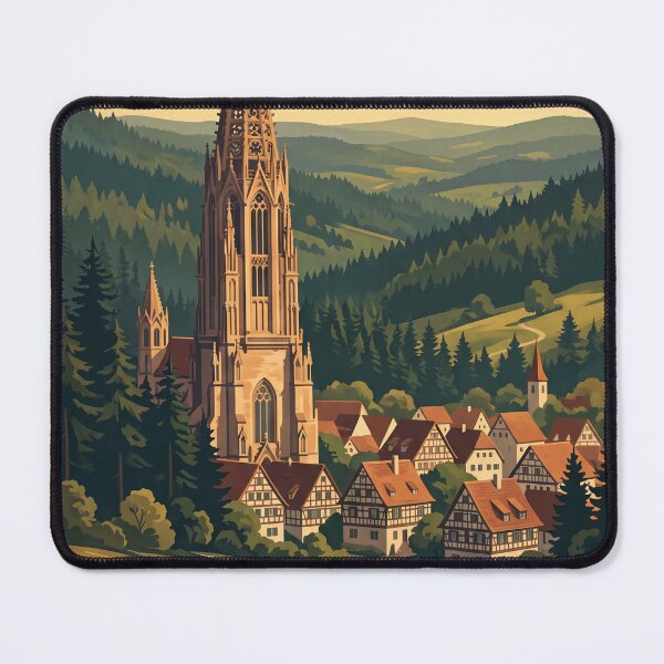 Item preview, Black Forest Germany Vintage Travel Poster – Gothic Church & Alpine Village Art designed and sold by Bomax121.
