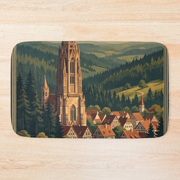 Item preview, Black Forest Germany Vintage Travel Poster – Gothic Church & Alpine Village Art designed and sold by Bomax121.