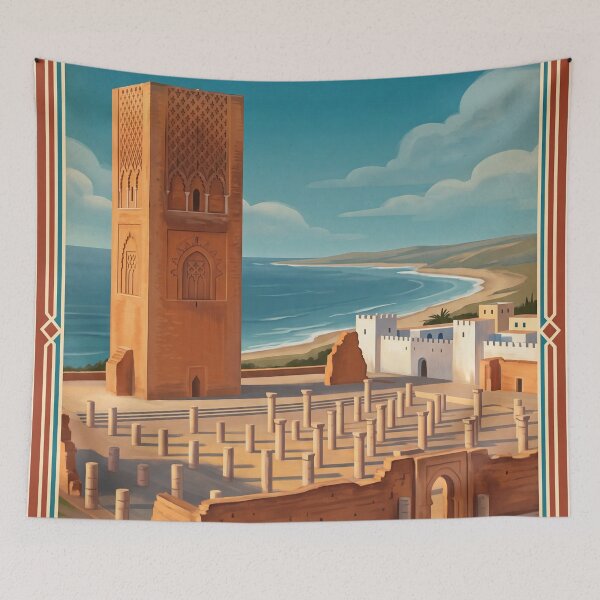 Item preview, Rabat Morocco Vintage Travel Poster – Hassan Tower & Atlantic Coast Art designed and sold by Bomax121.